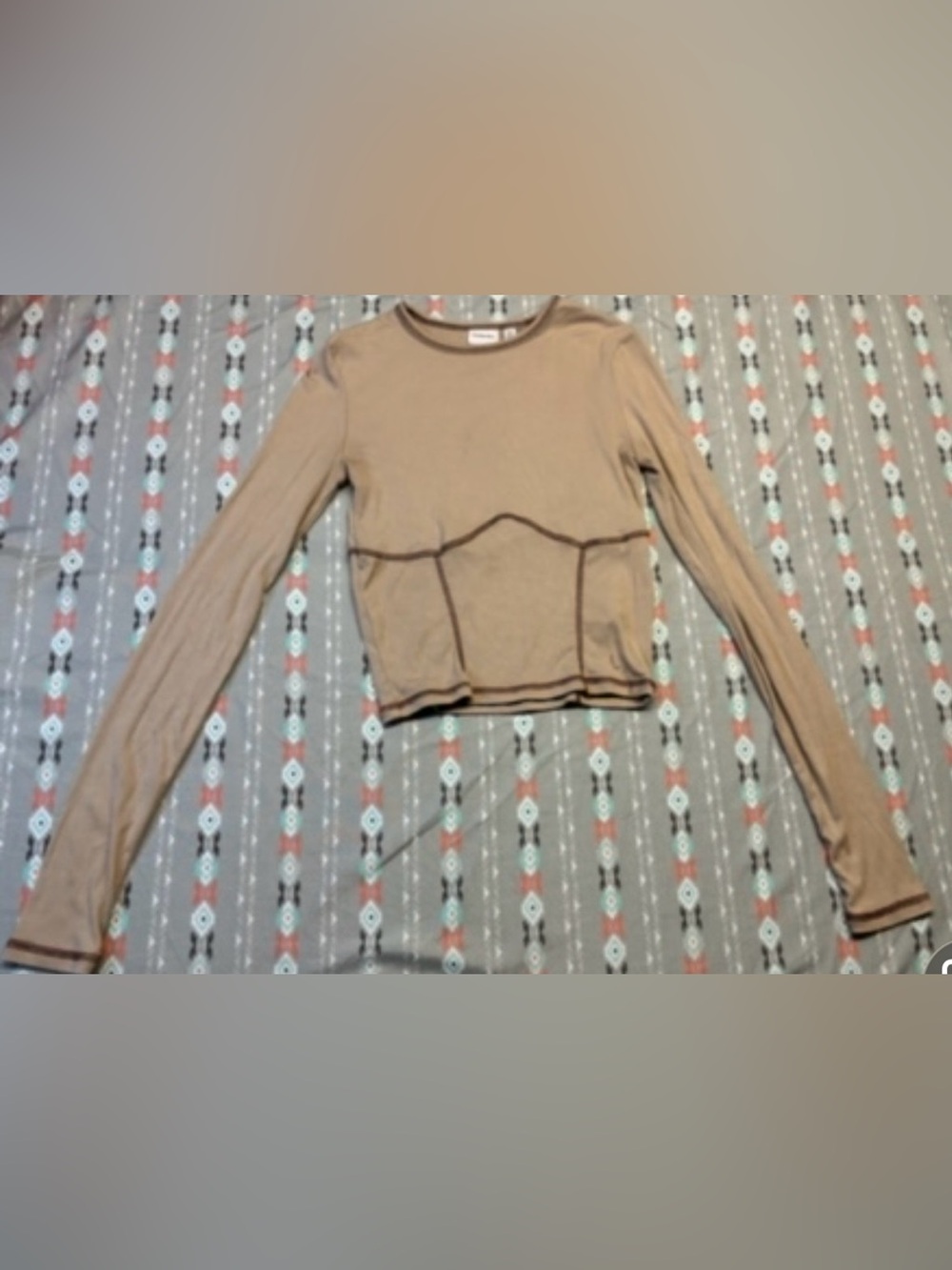 ⚛️Sunday Best Tan Long-Sleeve Seam-Detail Top